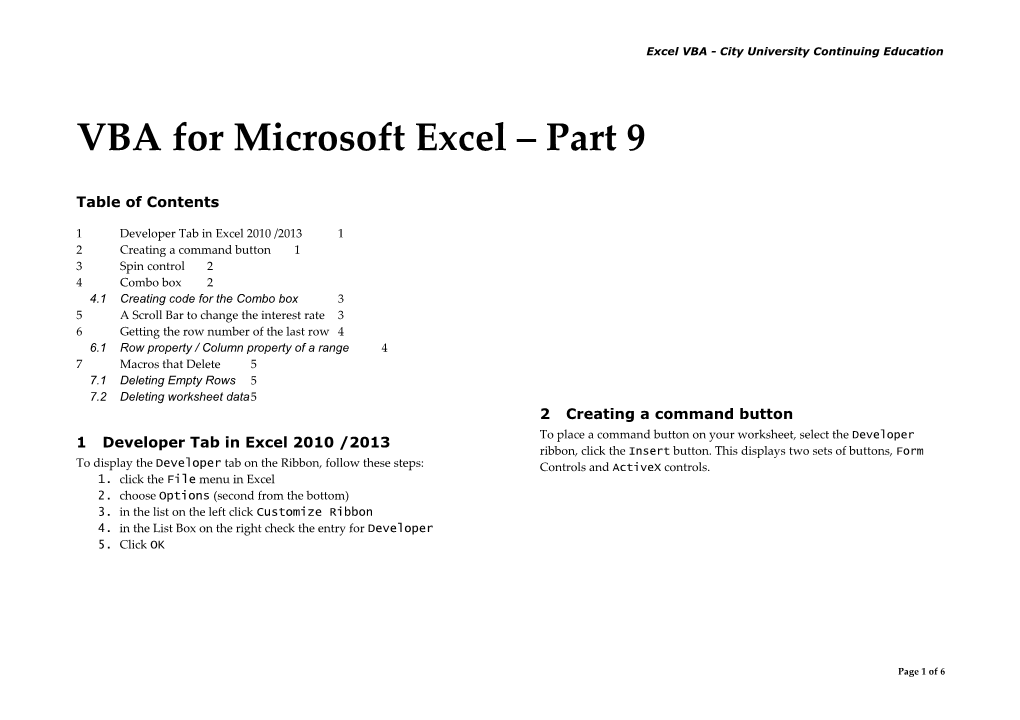 Excel VBA - City University Continuing Education