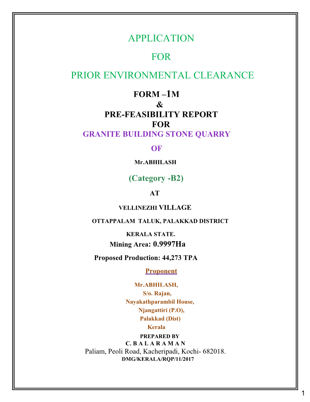 Application for Prior Environmental Clearance