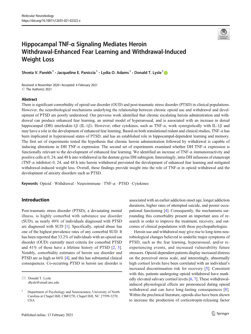 Hippocampal TNF-Α Signaling Mediates Heroin Withdrawal-Enhanced Fear Learning and Withdrawal-Induced Weight Loss