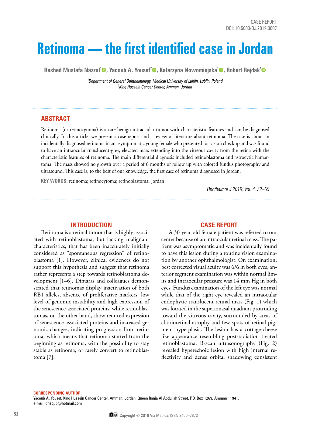 Retinoma — the First Identified Case in Jordan