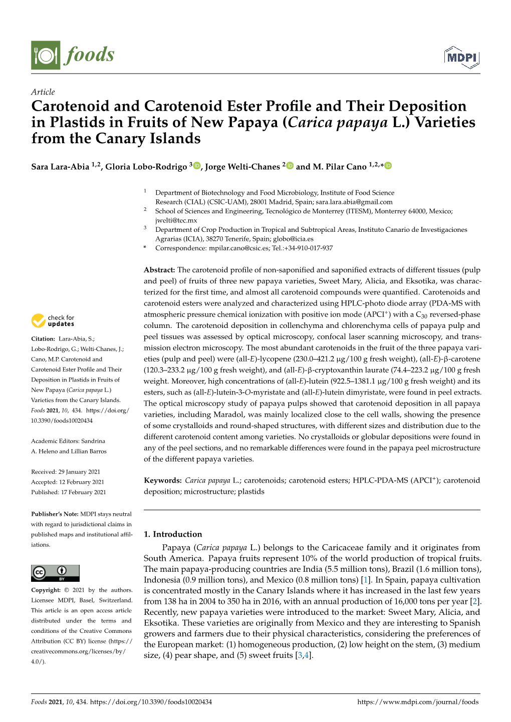 (Carica Papaya L.) Varieties from the Canary Islands