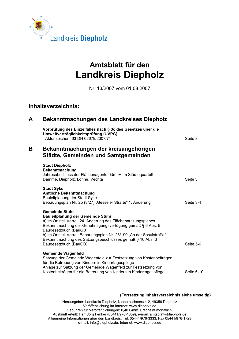 Amtsblatt Für Den Landkreis Diepholz