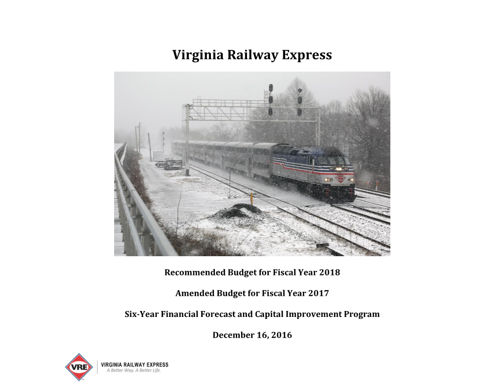 Virginia Railway Express Fiscal Year 2018 Budget