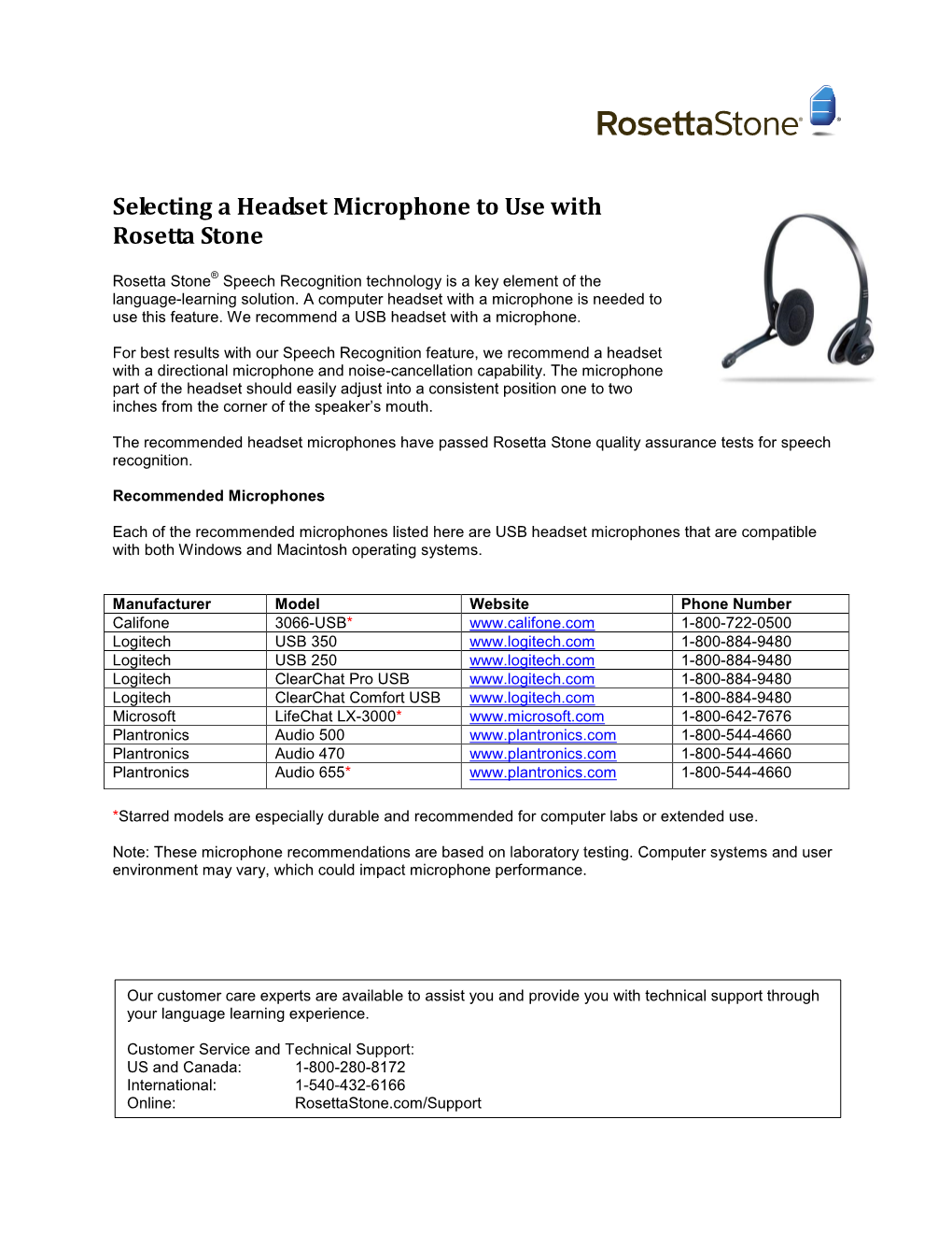 Selecting a Headset Microphone to Use with Rosetta Stone