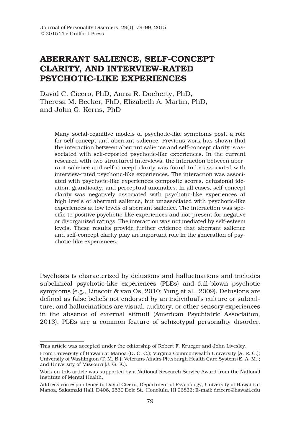 Aberrant Salience, Self-Concept Clarity, and Interview-Rated Psychotic-Like Experiences