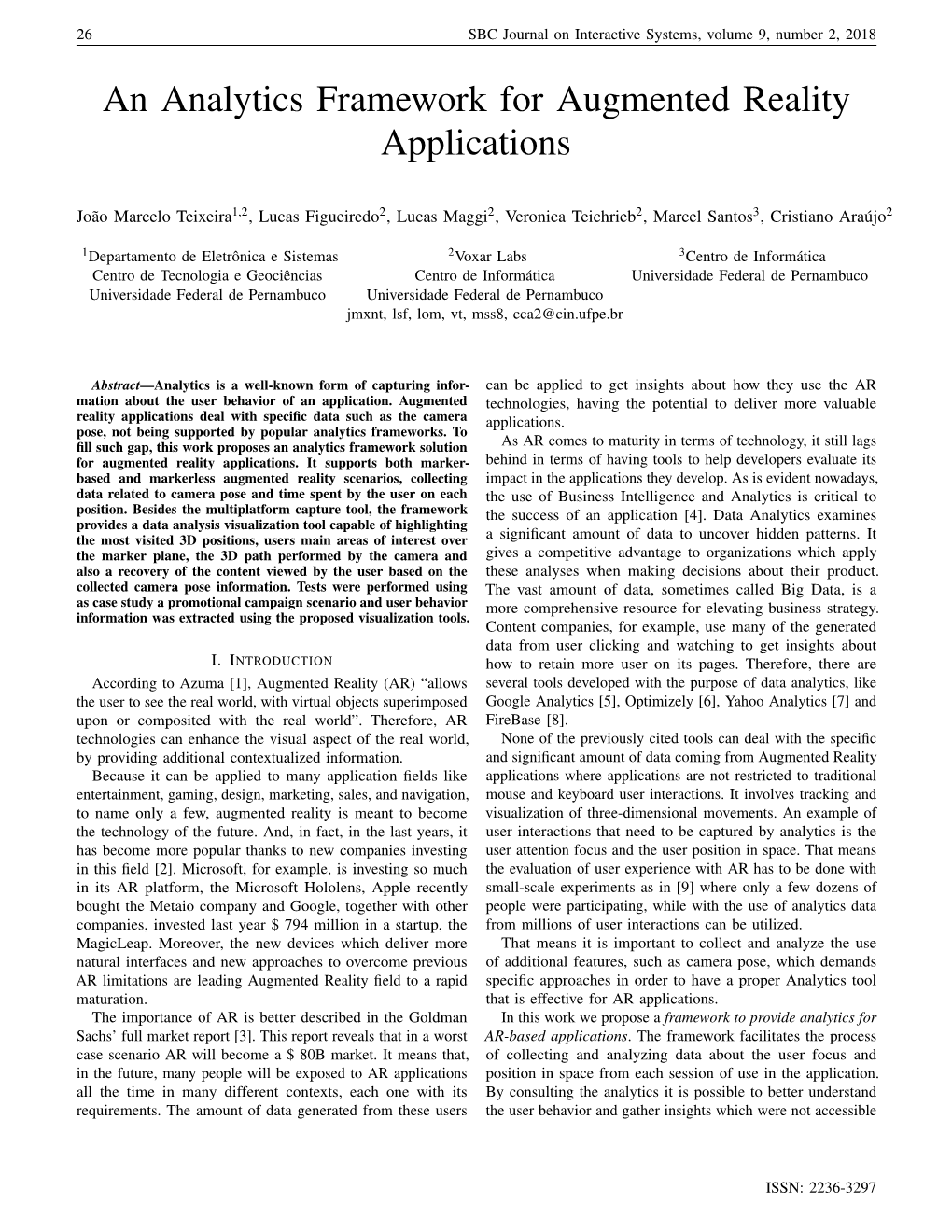 An Analytics Framework for Augmented Reality Applications