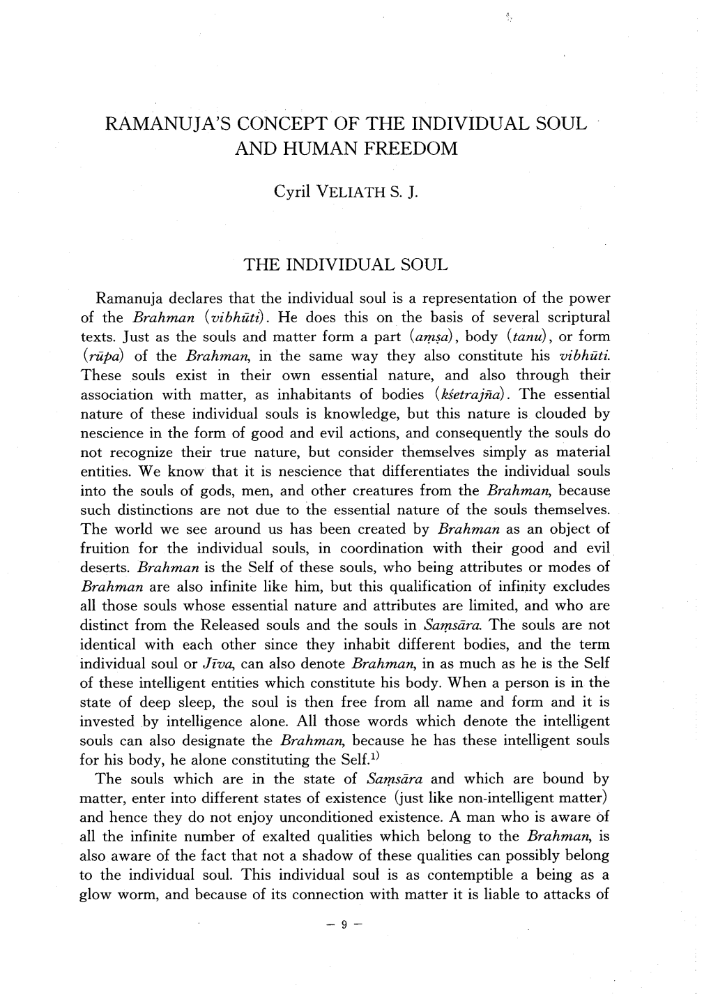 Ramanuja's Concept of the Individual Soul and Human Freedom