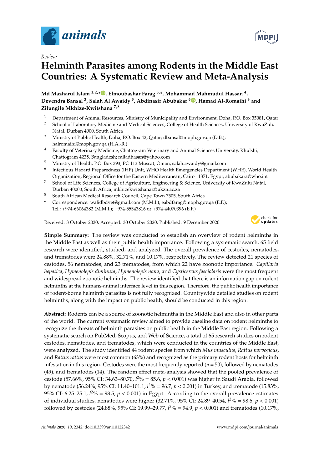 Helminth Parasites Among Rodents in the Middle East Countries: a Systematic Review and Meta-Analysis