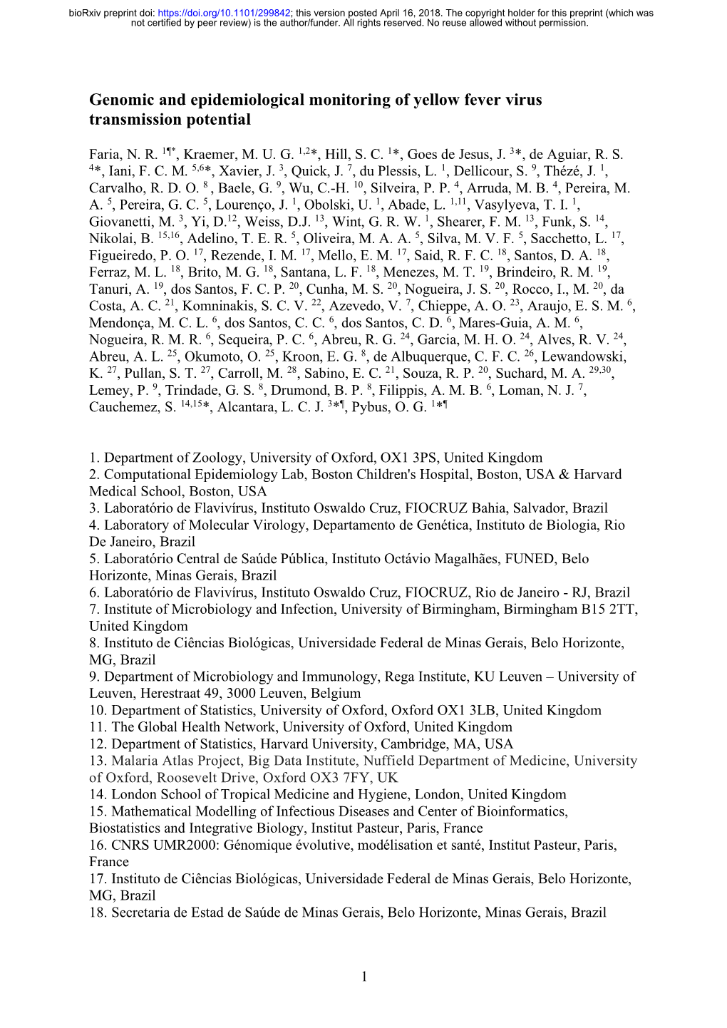 Genomic and Epidemiological Monitoring of Yellow Fever Virus Transmission Potential