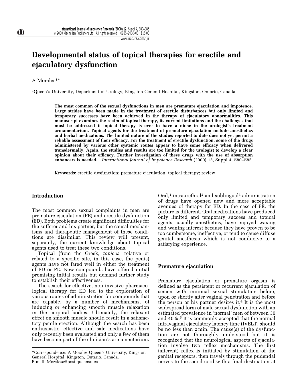 Developmental Status of Topical Therapies for Erectile and Ejaculatory Dysfunction