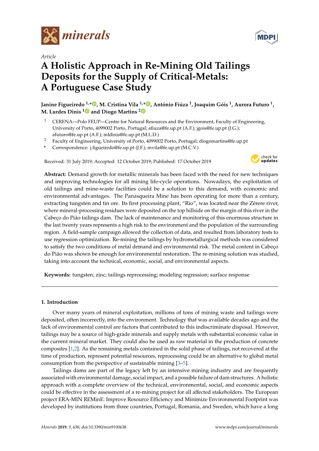 A Holistic Approach in Re-Mining Old Tailings Deposits for the Supply of Critical-Metals: a Portuguese Case Study