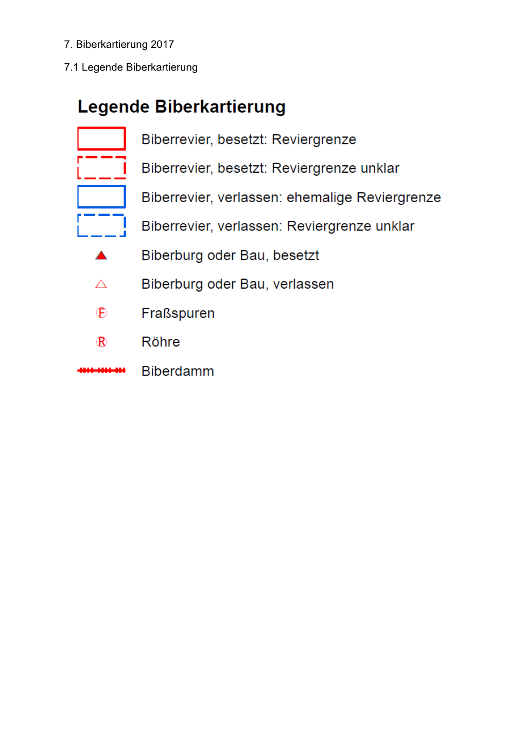 7. Biberkartierung 2017 7.1 Legende Biberkartierung