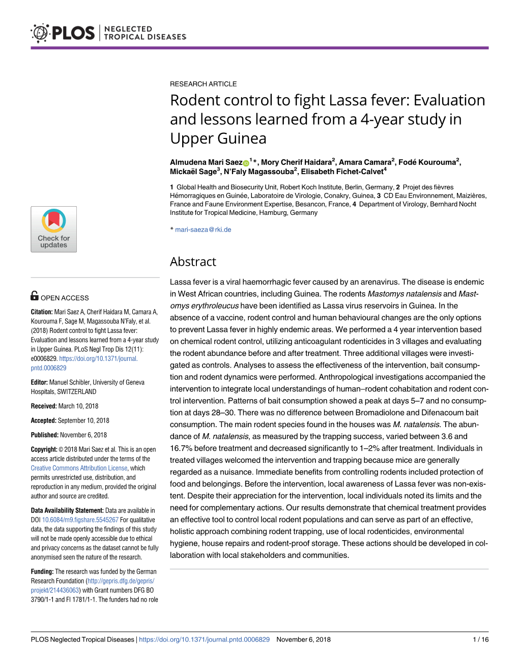 Rodent Control to Fight Lassa Fever: Evaluation and Lessons Learned from a 4-Year Study in Upper Guinea