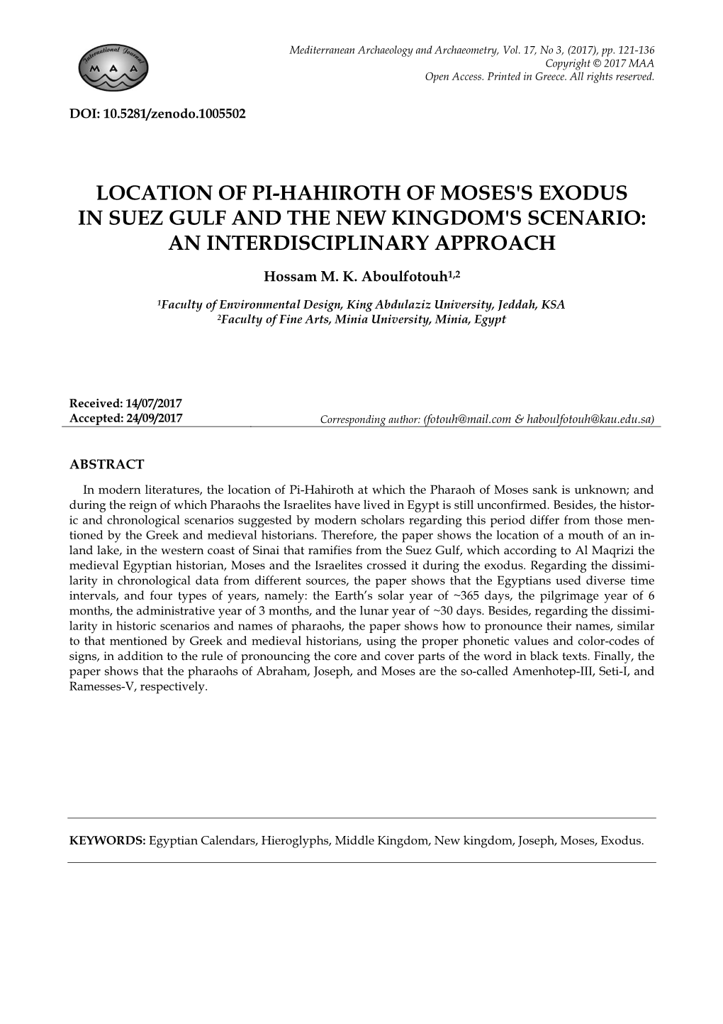 Pi-Hahiroth of Moses's Exodus in Suez Gulf