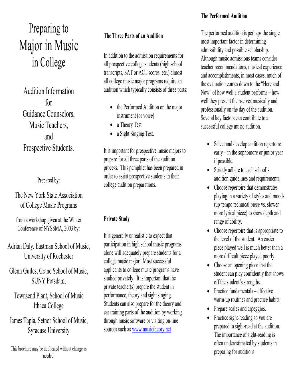 Major in Music Admissibility and Possible Scholarship