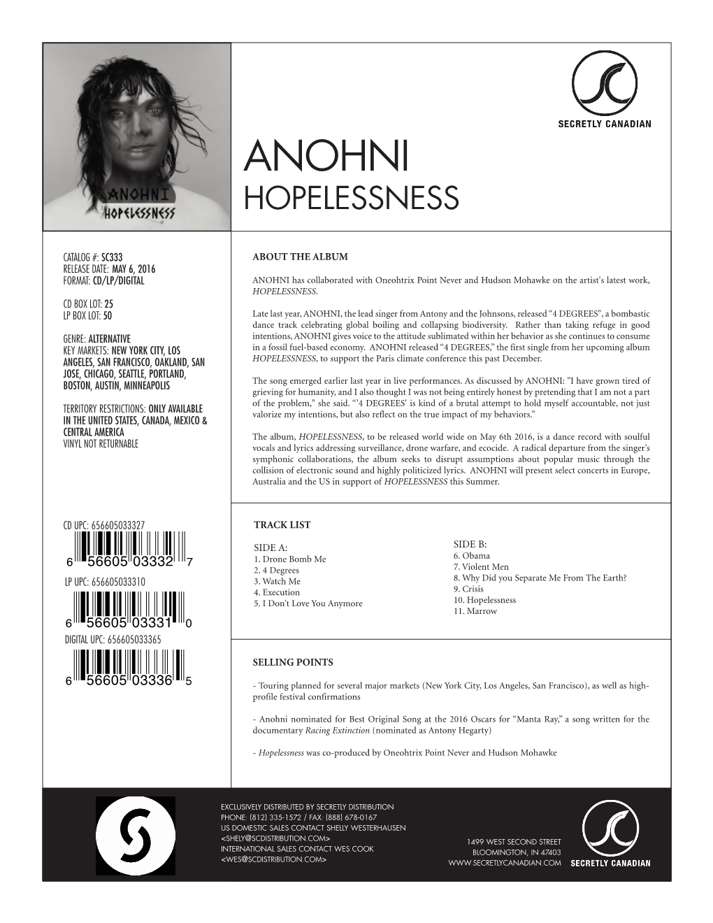 Anohni Hopelessness