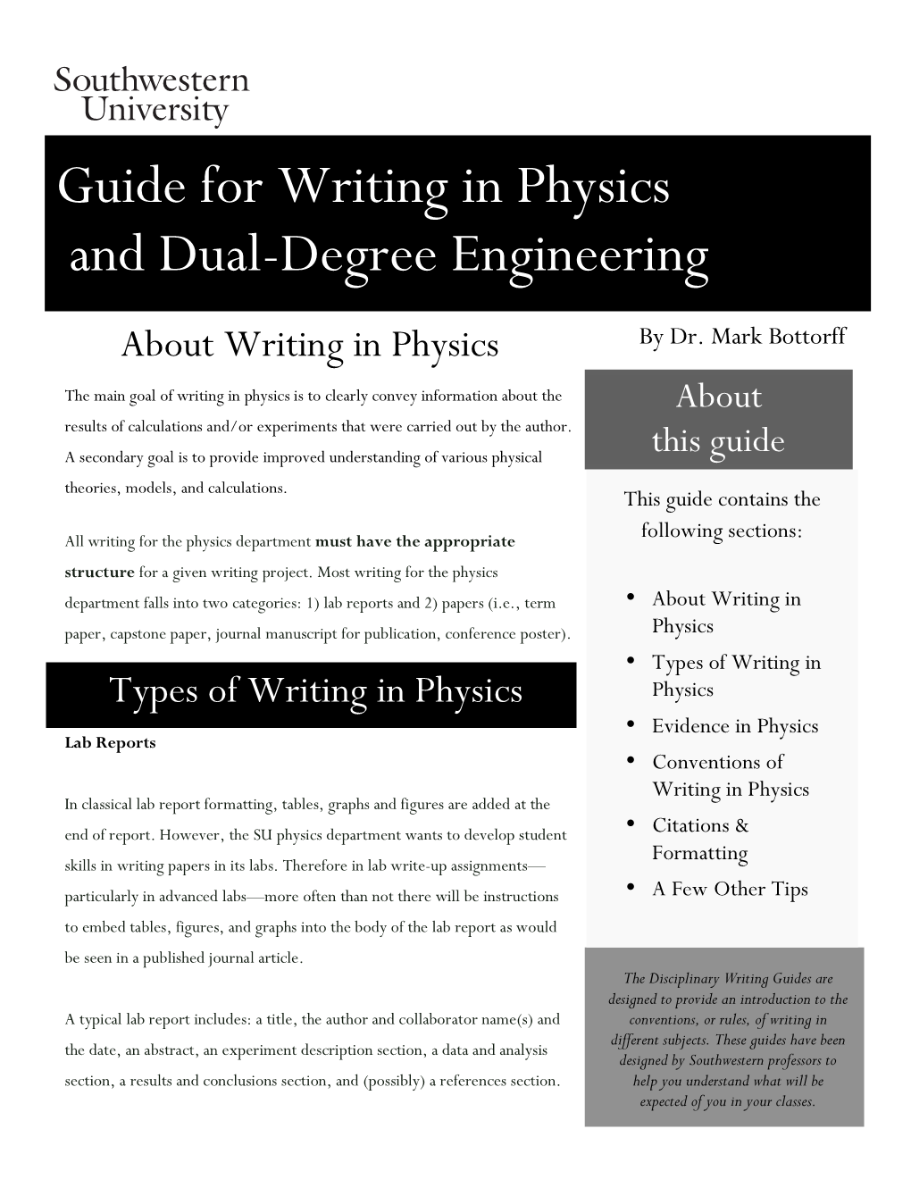 Guide for Writing in Physics and Dual-Degree Engineering
