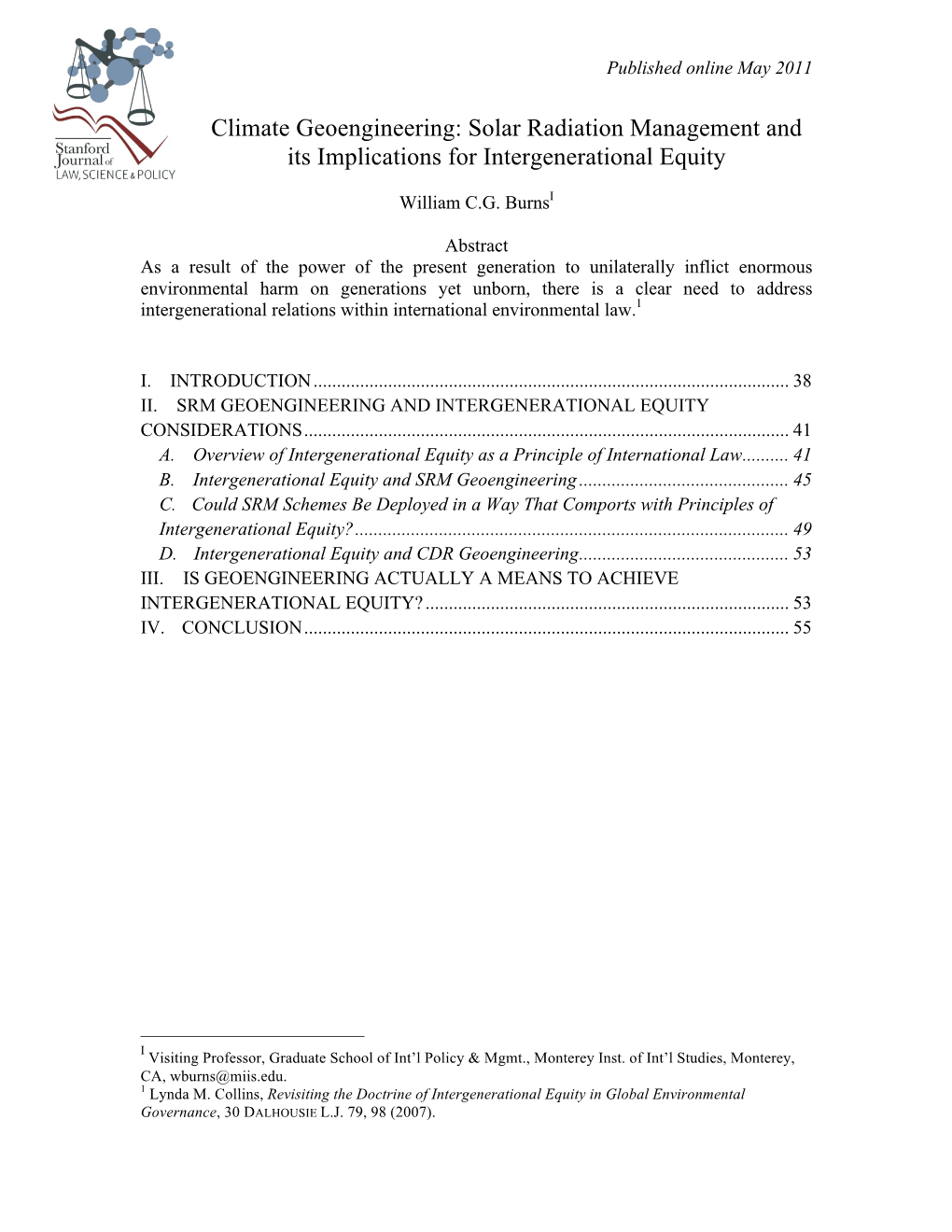 Climate Geoengineering: Solar Radiation Management and Its Implications for Intergenerational Equity