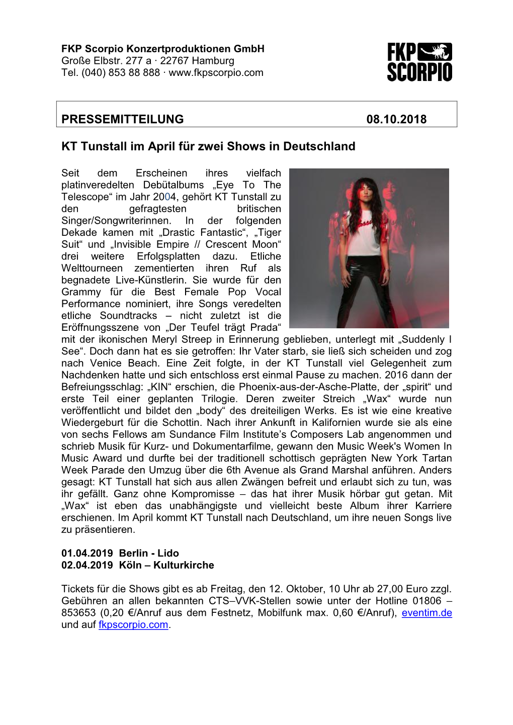 Pm Kt Tunstall 08.10.2018 Pdf Pressematerial