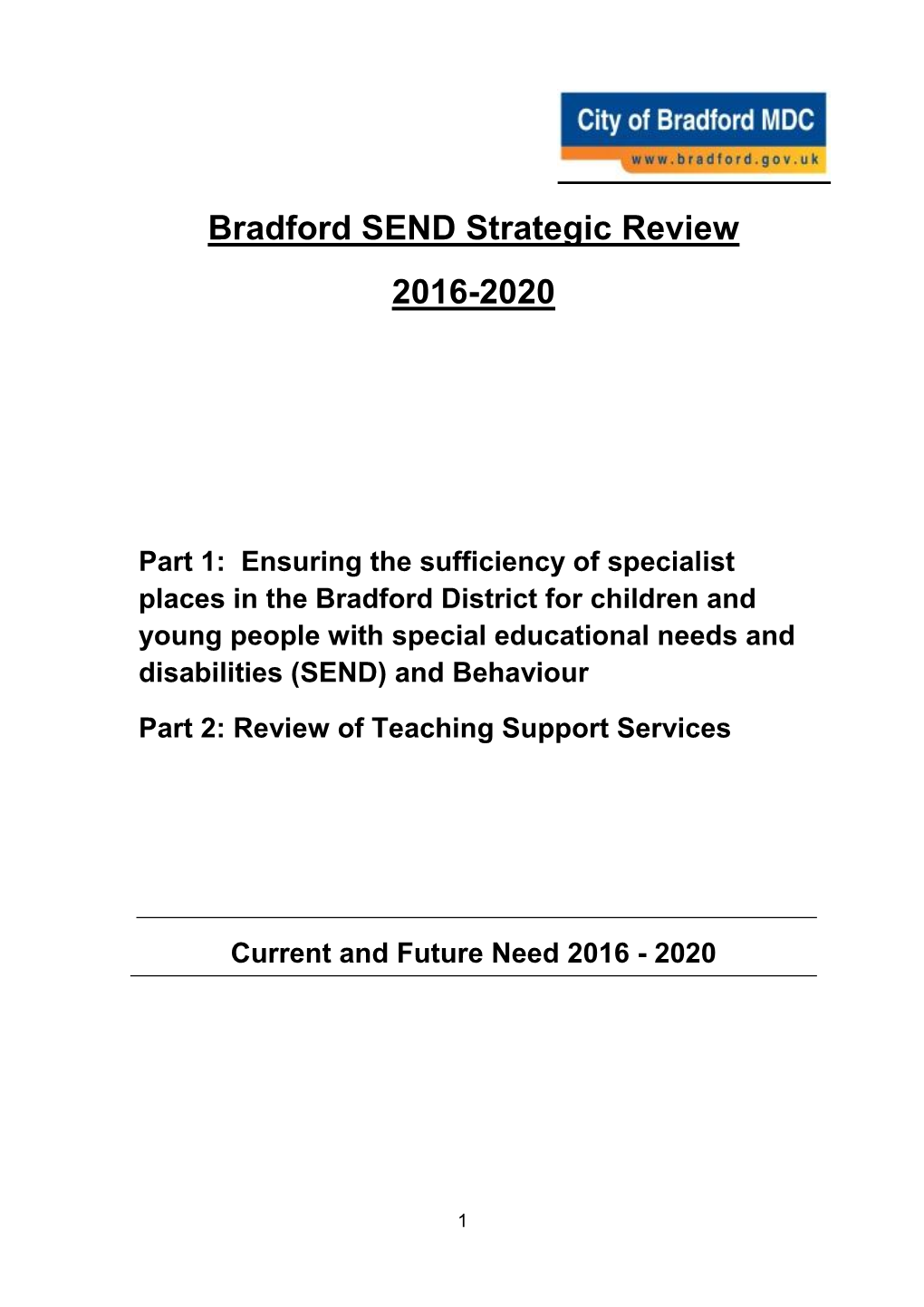 Bradford SEND Strategic Review 2016-2020