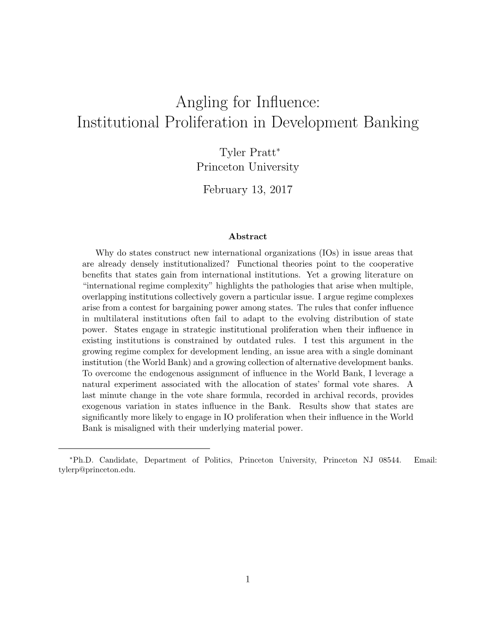 Angling for Influence: Institutional Proliferation in Development Banking