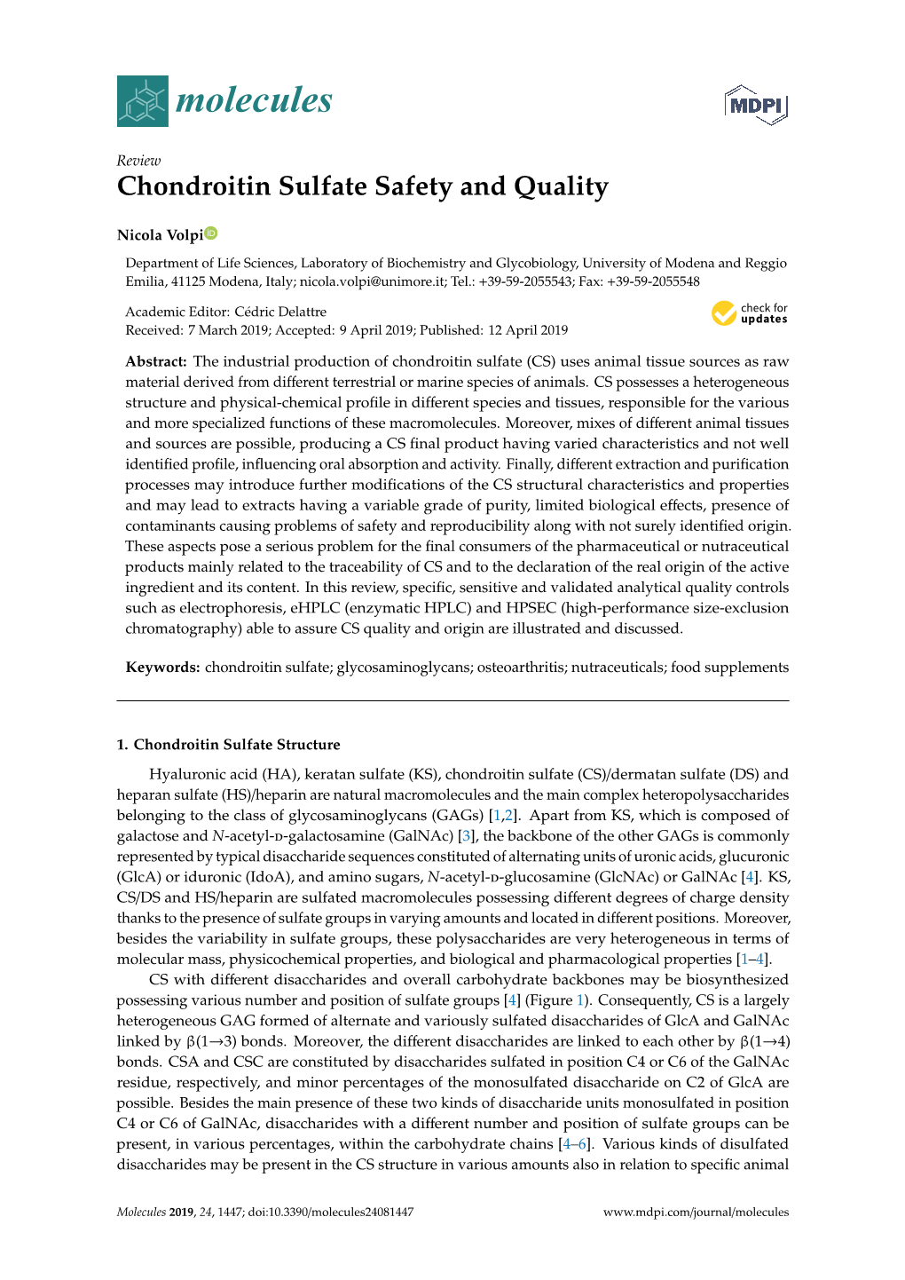 Chondroitin Sulfate Safety and Quality