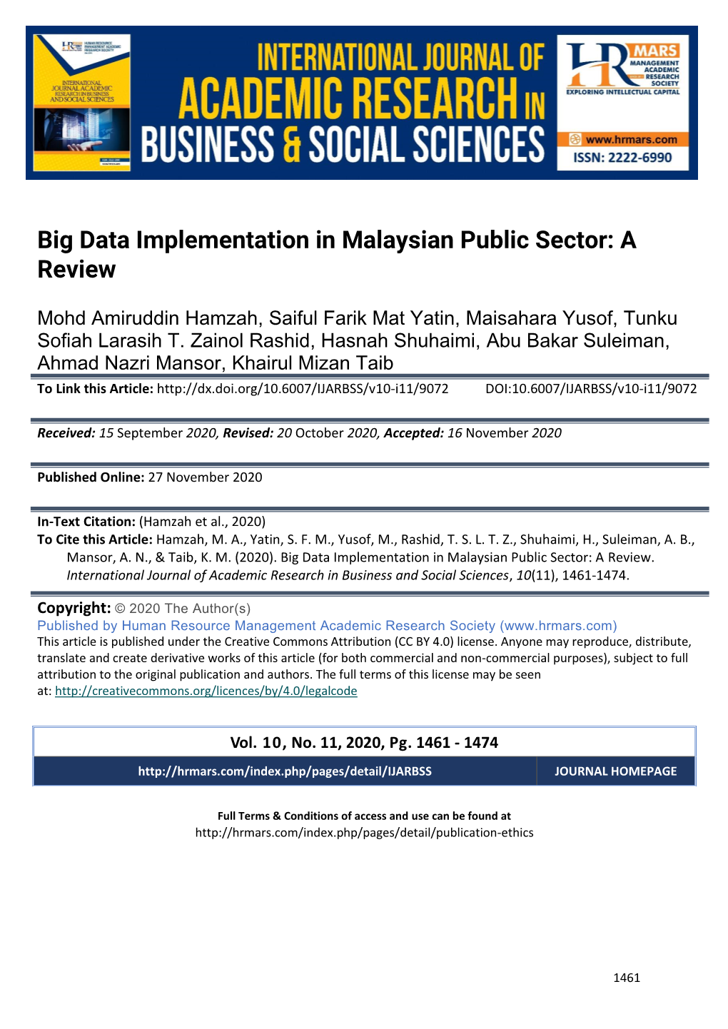 Big Data Implementation in Malaysian Public Sector: a Review