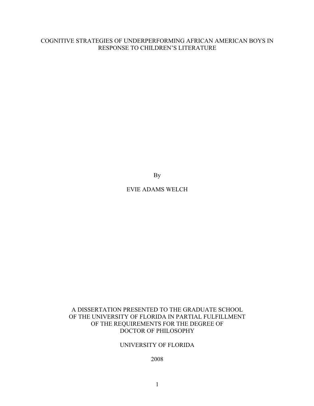 Cognitive Strategies of Underperforming African American Boys in Response to Children’S Literature