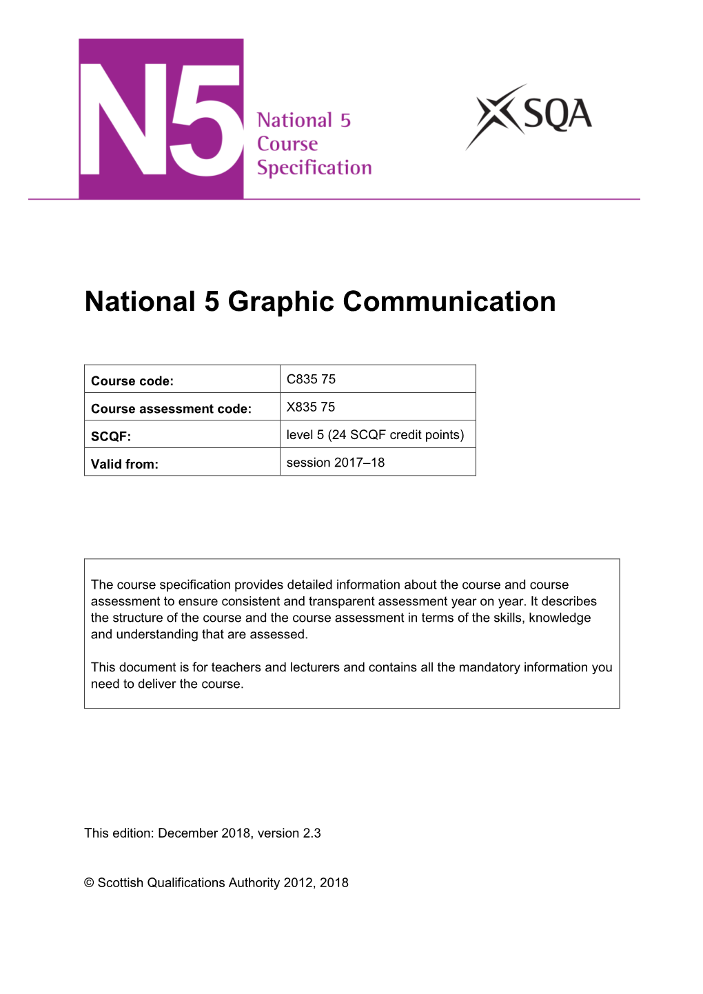 N5 Graphic Communication Course Specification