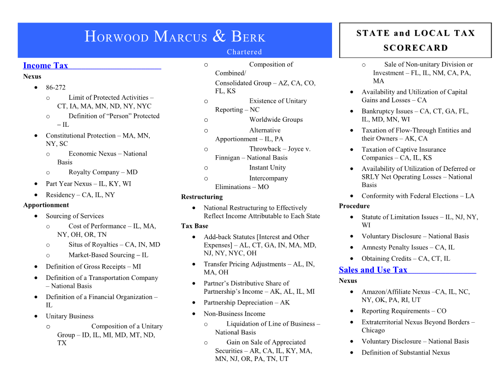 HORWOOD MARCUS BERK STATE and LOCAL TAX SCORECARD