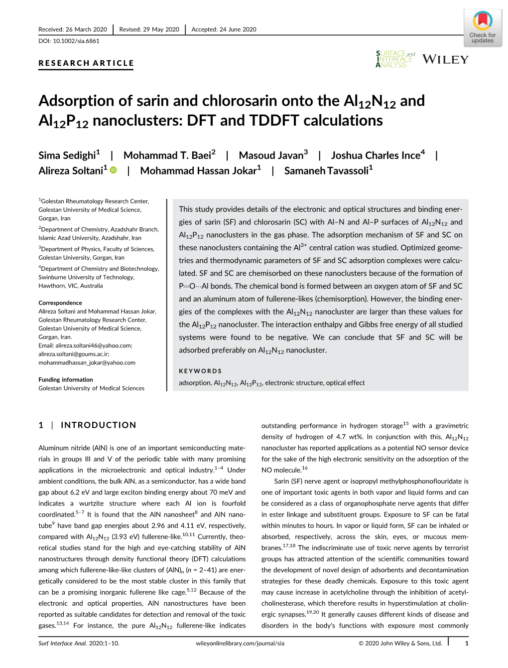 Adsorption of Sarin and Chlorosarin Onto the Al12n12 and Al12p12 Nanoclusters: DFT and TDDFT Calculations