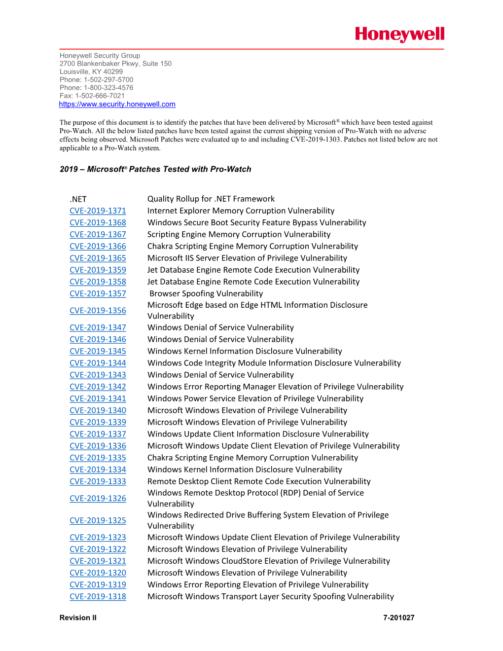 Microsoft Patches Were Evaluated up to and Including CVE-2019-1303