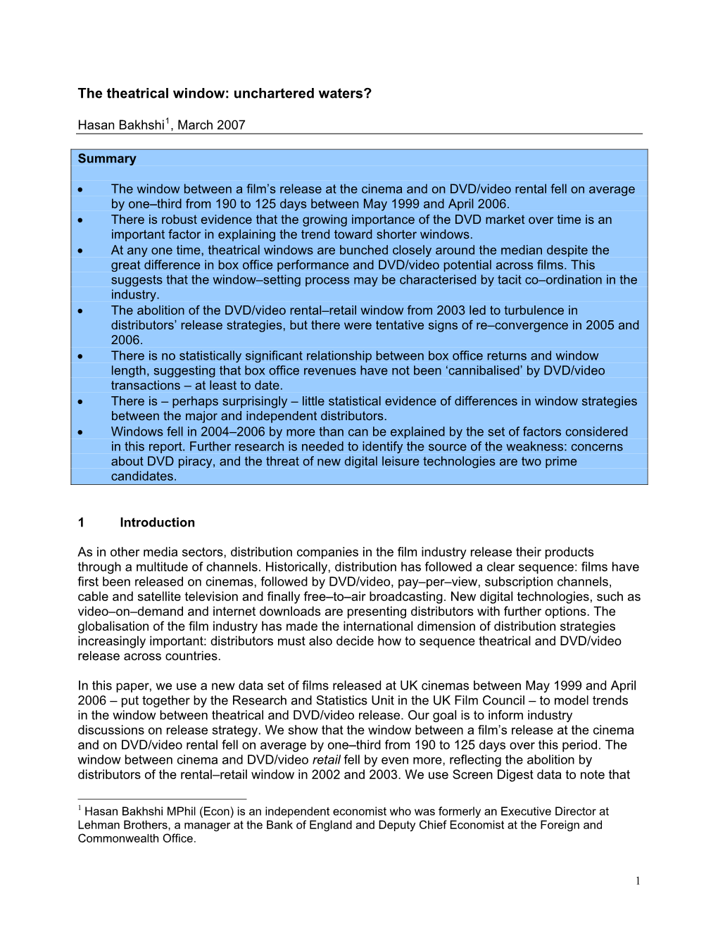 Explaining the Theatrical Window in the United Kingdom