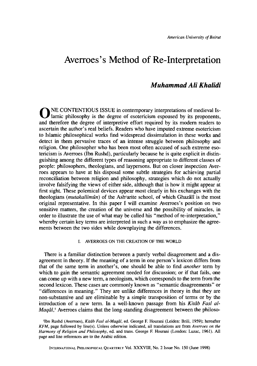 Averroes 'S Method of Re-Interpretation