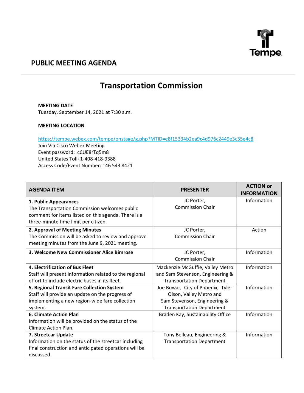 Public Meeting Agenda