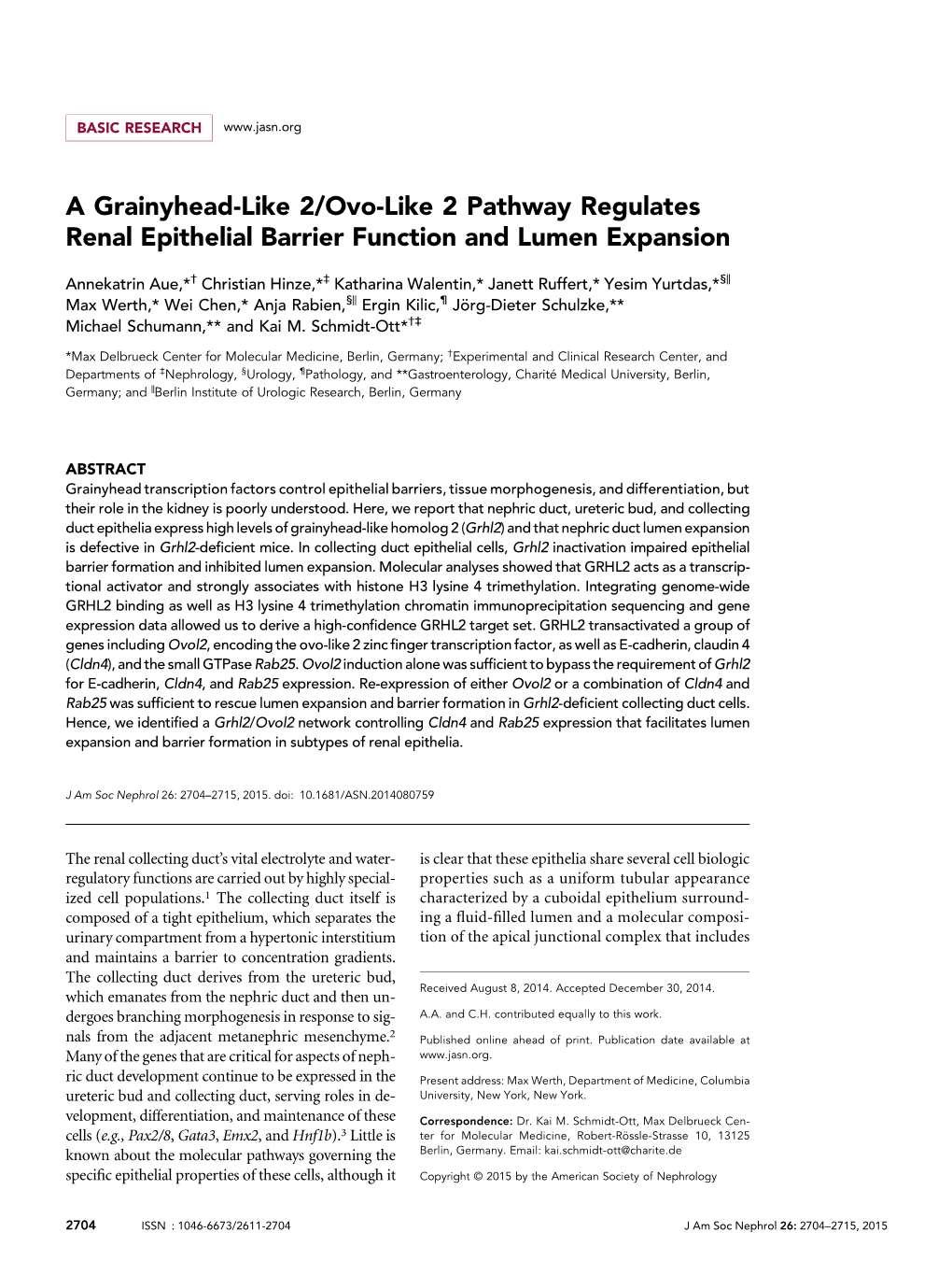 A Grainyhead-Like 2/Ovo-Like 2 Pathway Regulates Renal Epithelial Barrier Function and Lumen Expansion