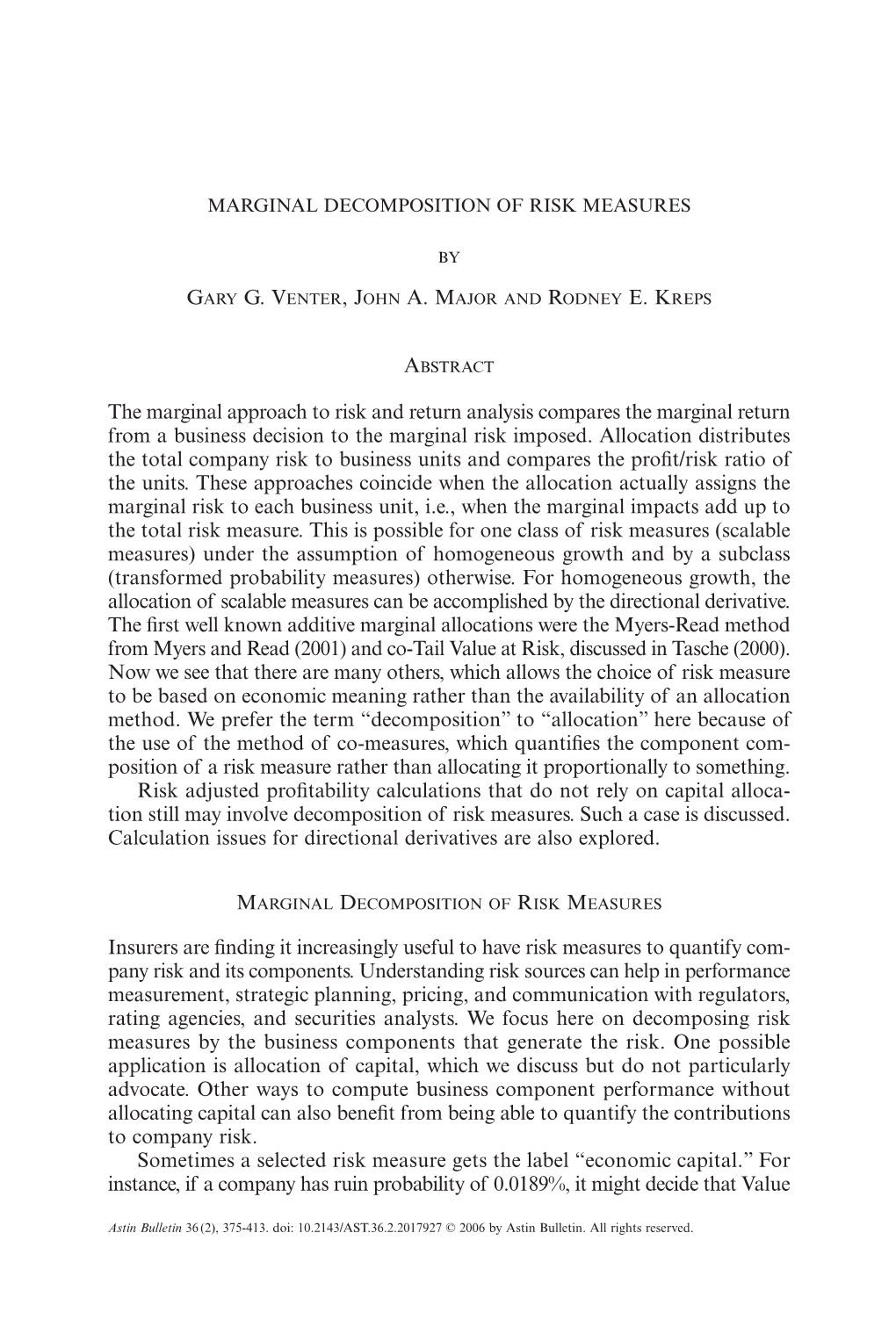 Marginal Decomposition of Risk Measurers