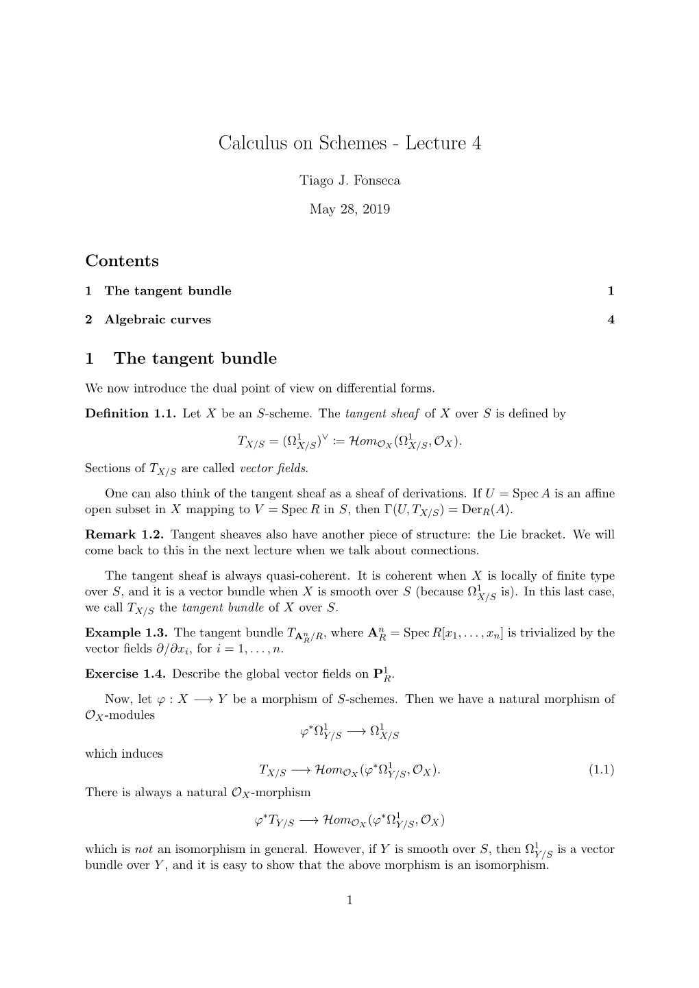 Calculus on Schemes - Lecture 4