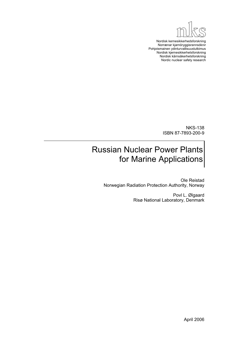 NKS-138, Russian Nuclear Power Plants for Marine Applications