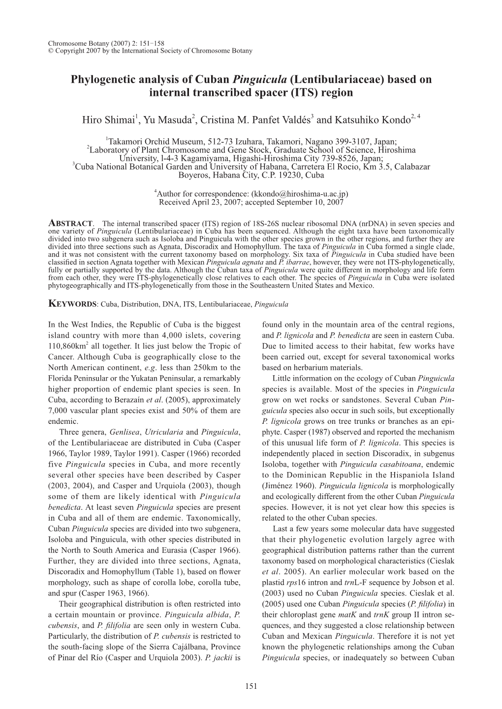 Phylogenetic Analysis of Cuban Pinguicula (Lentibulariaceae) Based on Internal Transcribed Spacer (ITS) Region