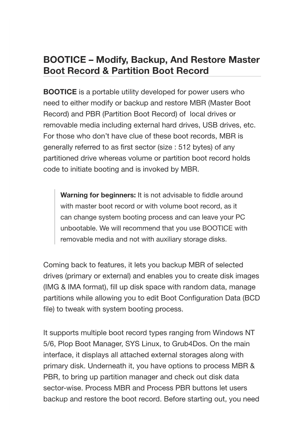 BOOTICE – Modify, Backup, and Restore Master Boot Record & Partition Boot Record