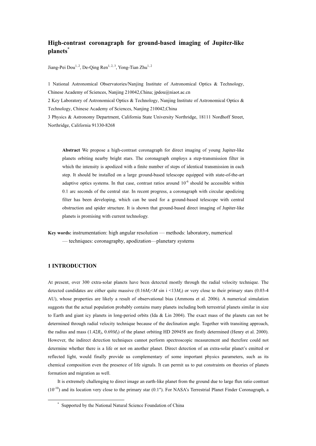 High-Contrast Coronagraph for Ground-Based Imaging of Jupiter-Like Planets*