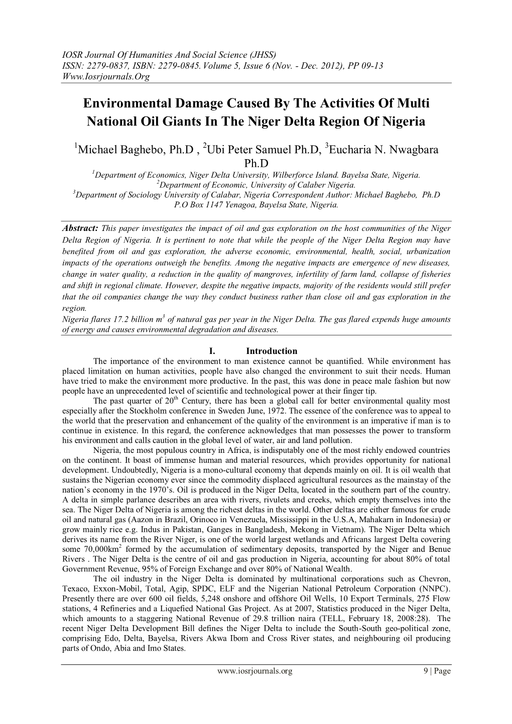 Environmental Damage Caused by the Activities of Multi National Oil Giants in the Niger Delta Region of Nigeria
