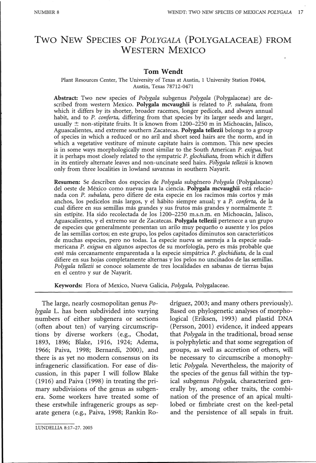 Two NEW SPECIES of POLYGALA (POLYGALACEAE) from WESTERN MEXICO