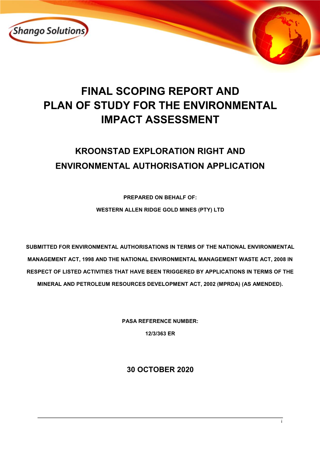 Final Scoping Report and Plan of Study for the Environmental Impact Assessment