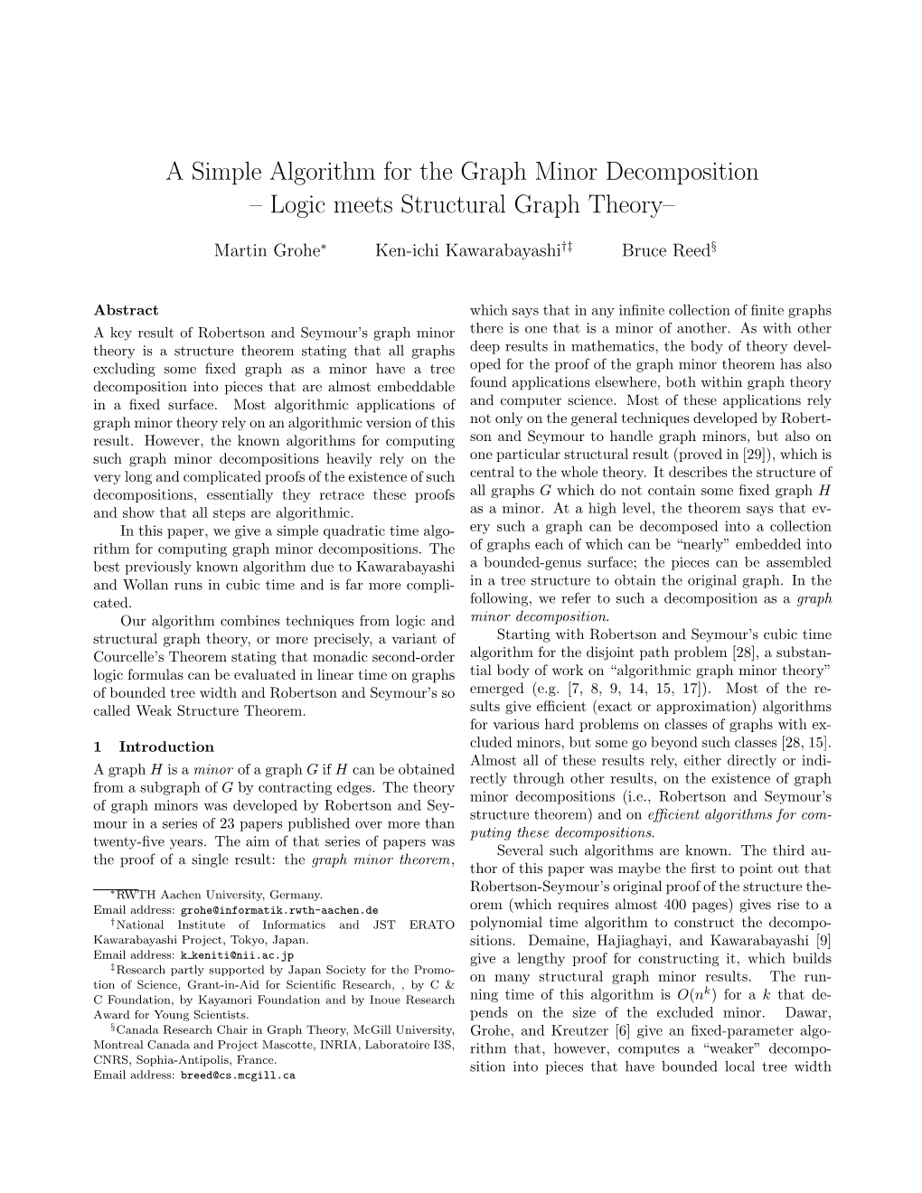 A Simple Algorithm for the Graph Minor Decomposition – Logic Meets Structural Graph Theory–