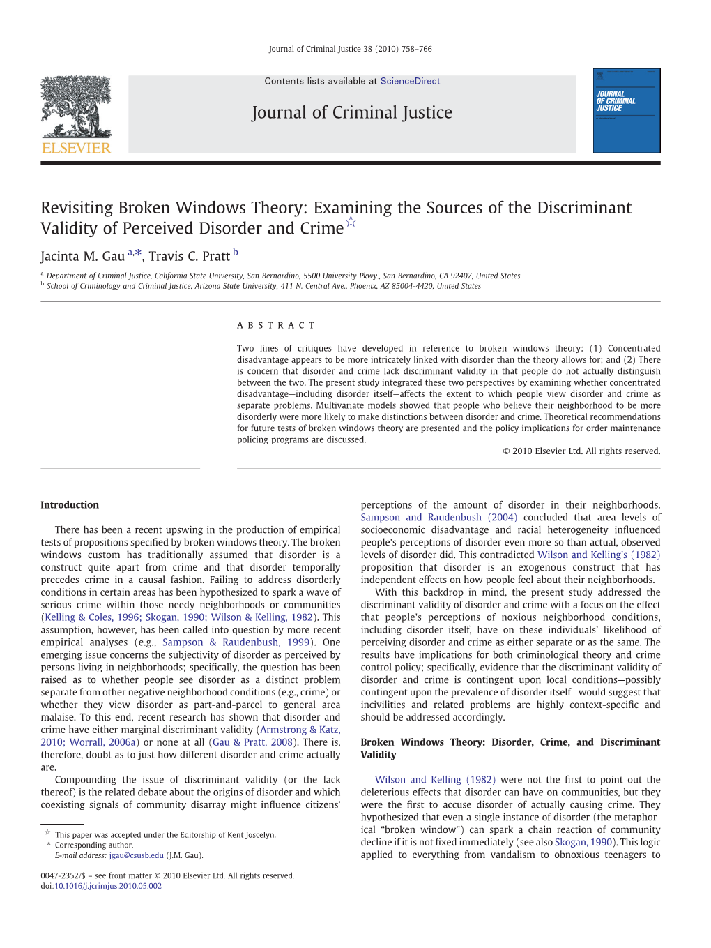 Revisiting Broken Windows Theory: Examining the Sources of the Discriminant Validity of Perceived Disorder and Crime☆