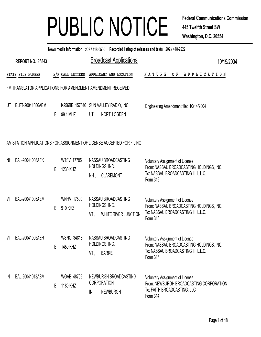 Broadcast Applications 10/19/2004