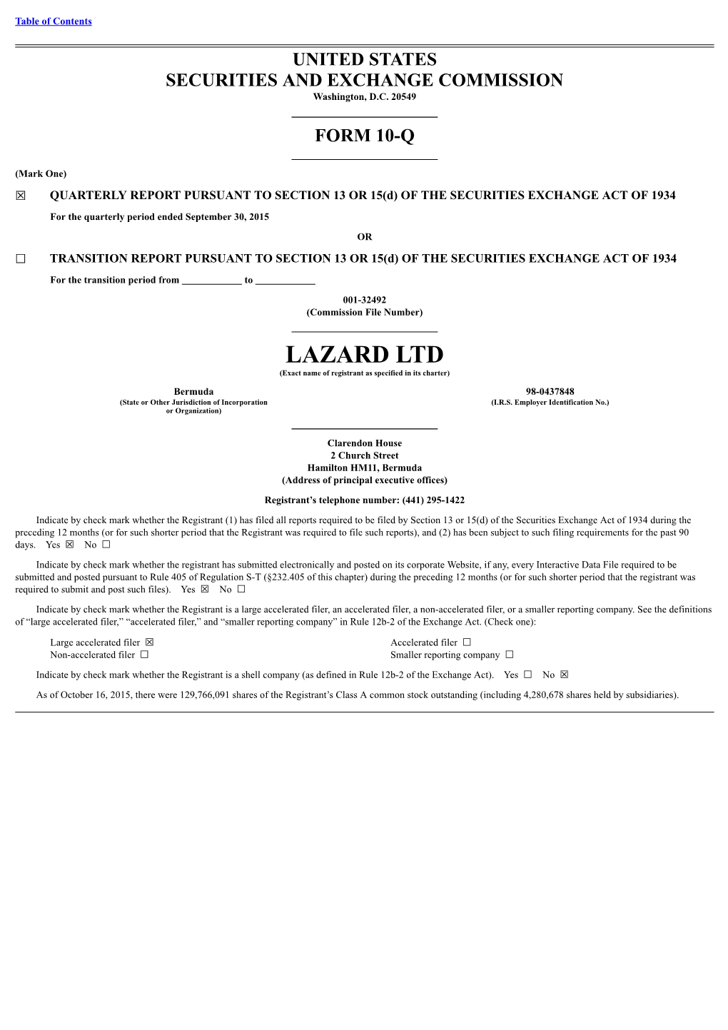 LAZARD LTD (Exact Name of Registrant As Specified in Its Charter)