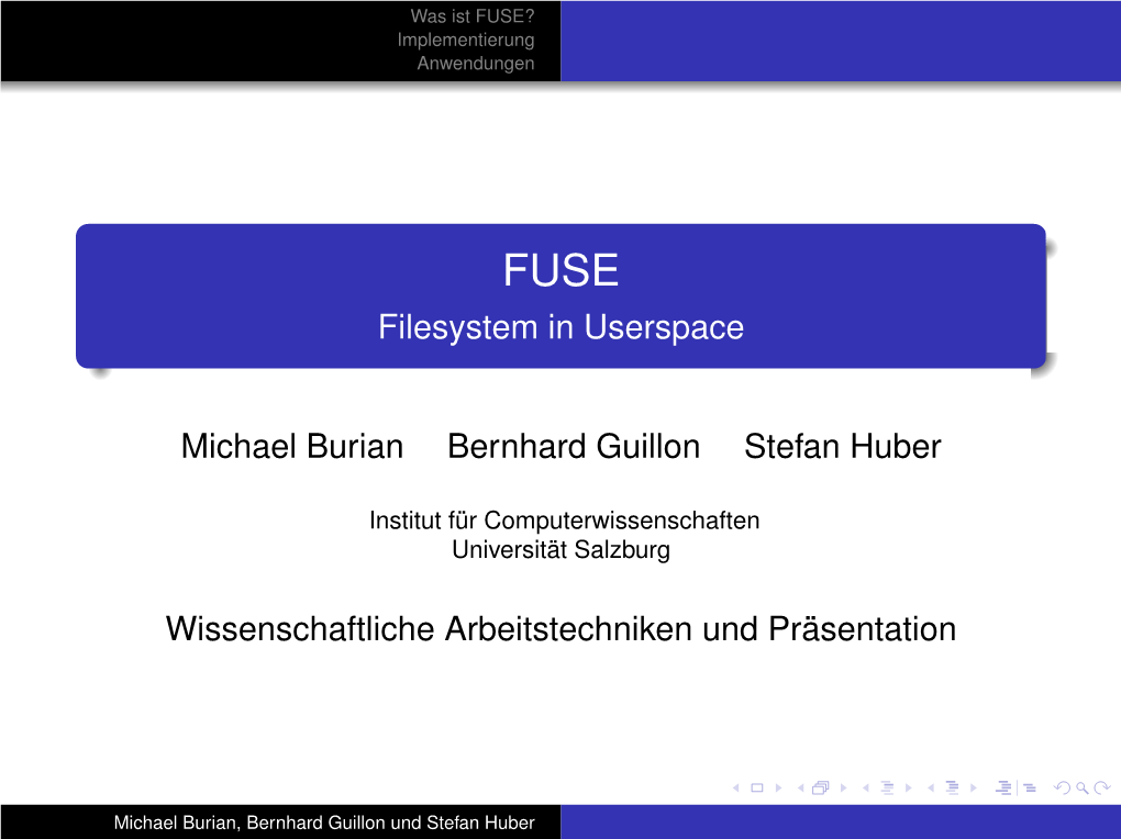 FUSE? Implementierung Anwendungen